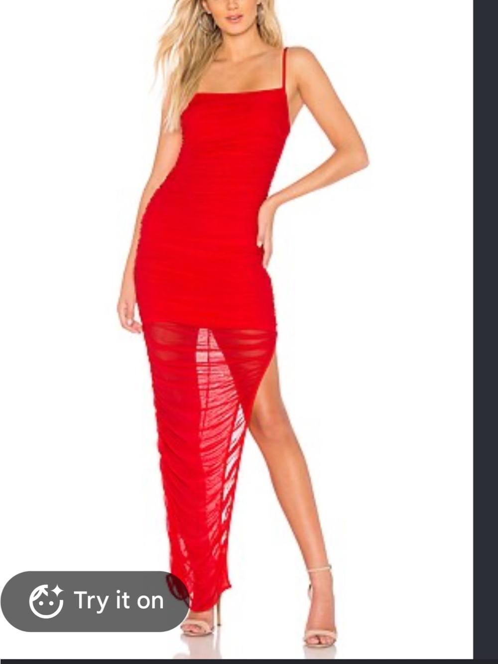 by the way. Red Ruched High-Low Sheer Maxi Dress